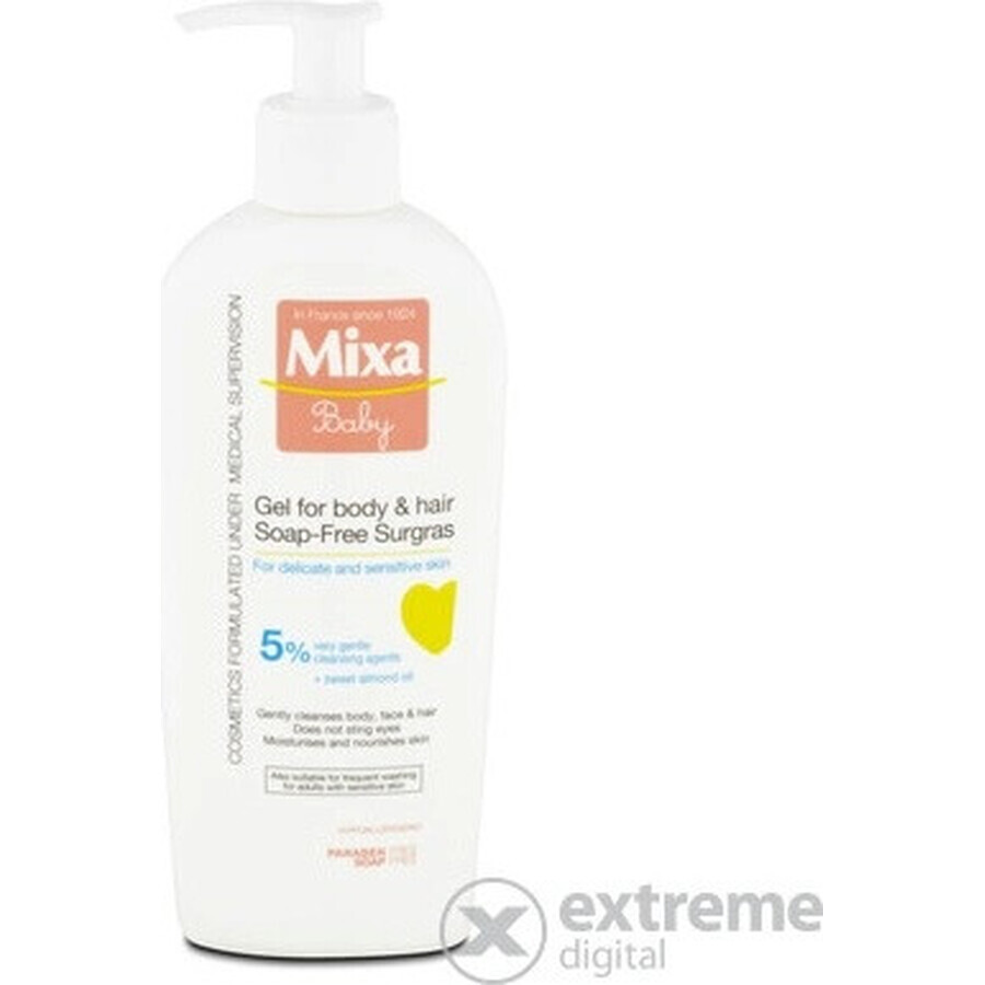 Mixa Baby Surgras Zeepvrije Wasgel voor Lichaam en Haar 1×250 ml, wasgel voor baby's