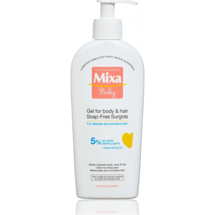 Mixa Baby Surgras Zeepvrije Wasgel voor Lichaam en Haar 1×250 ml, wasgel voor baby's