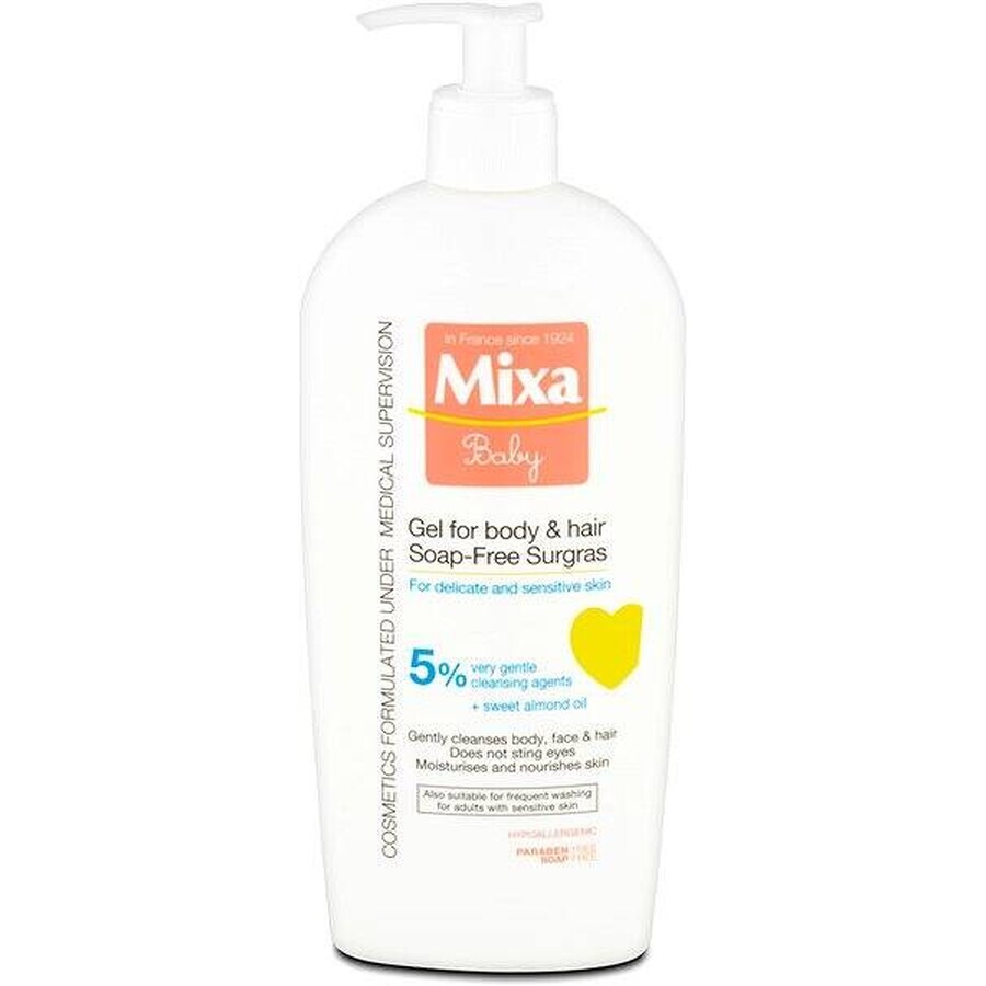 Mixa Baby Surgras Zeepvrije Wasgel voor Lichaam en Haar 1×250 ml, wasgel voor baby's