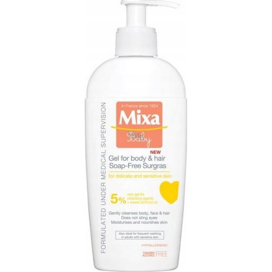 Mixa Baby Surgras Zeepvrije Wasgel voor Lichaam en Haar 1×250 ml, wasgel voor baby's