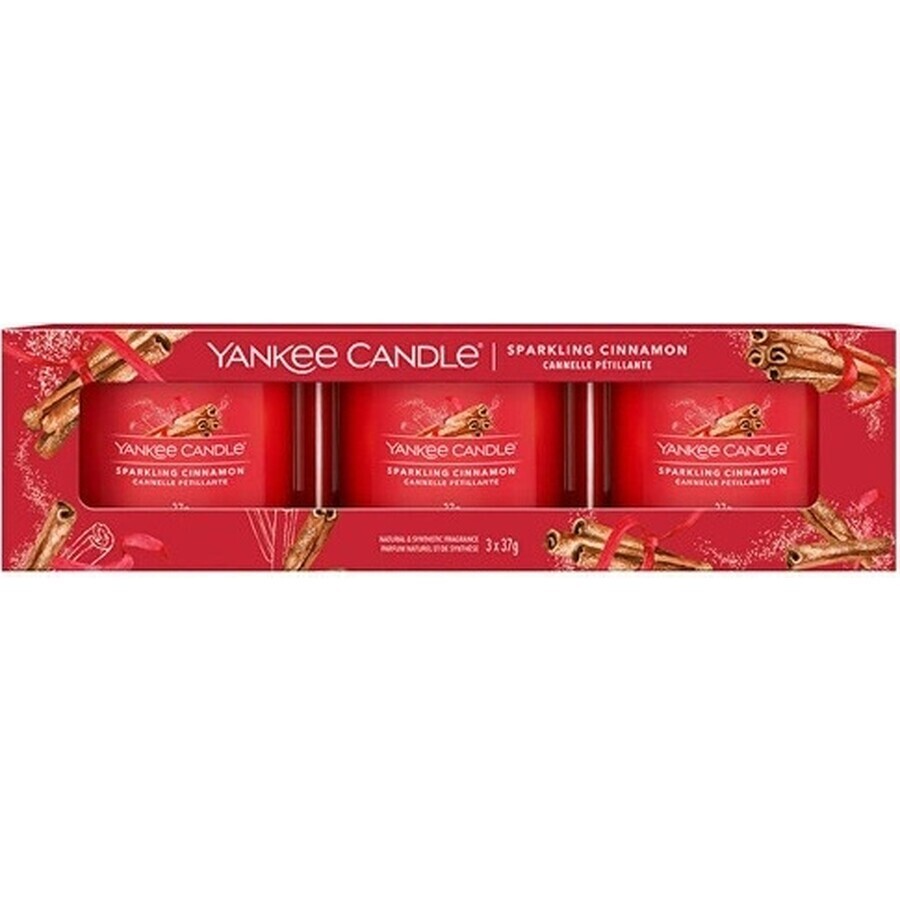 Yankee Candle 3x Sparkling Cinnamon 3x37 g candela votiva in vetro, candela profumata