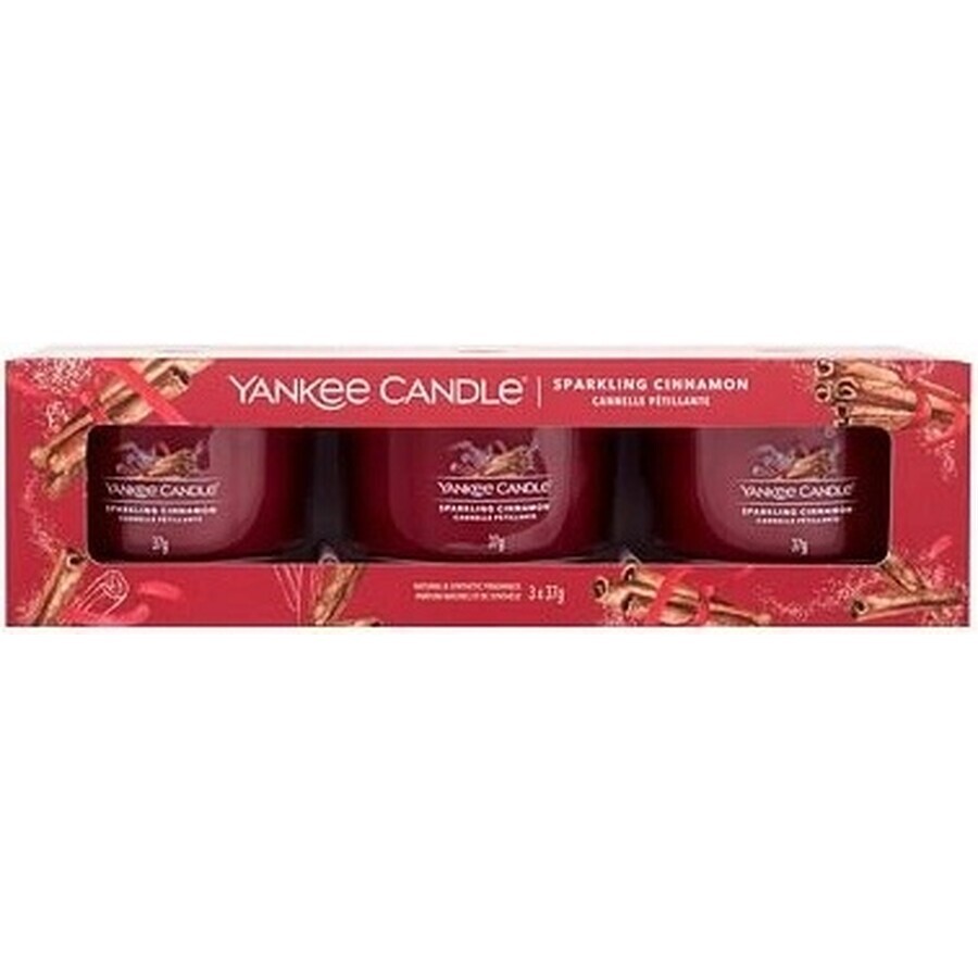 Yankee Candle 3x Sparkling Cinnamon 3x37 g candela votiva in vetro, candela profumata