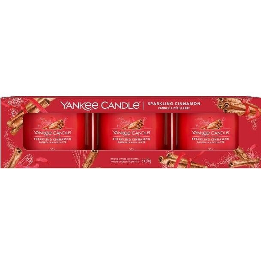 Yankee Candle 3x Sparkling Cinnamon 3x37 g candela votiva in vetro, candela profumata