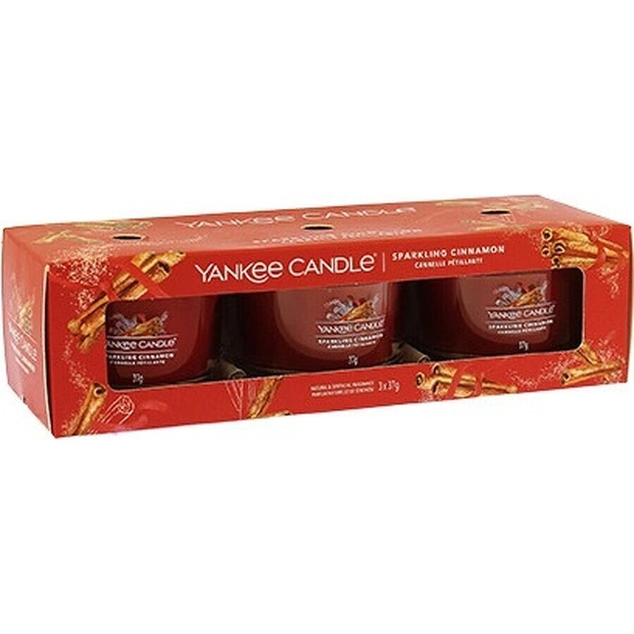 Yankee Candle 3x Sparkling Cinnamon 3x37 g candela votiva in vetro, candela profumata