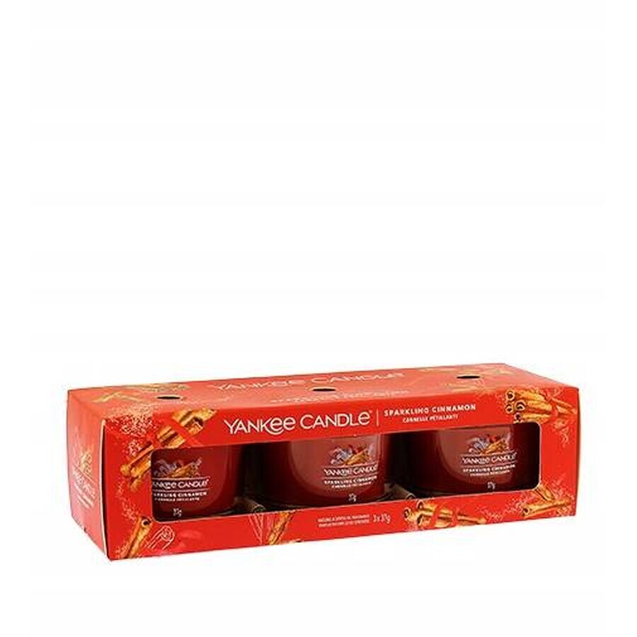 Yankee Candle 3x Sparkling Cinnamon 3x37 g candela votiva in vetro, candela profumata