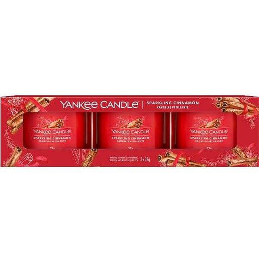 Yankee Candle 3x Sparkling Cinnamon 3x37 g candela votiva in vetro, candela profumata