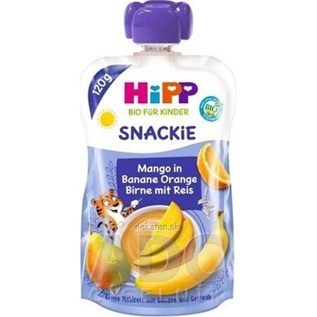 HiPP BIO KINDER Plátano Naranja Pera Mango Pera Arroz 1×120 g, fruta y cereales, 12m+