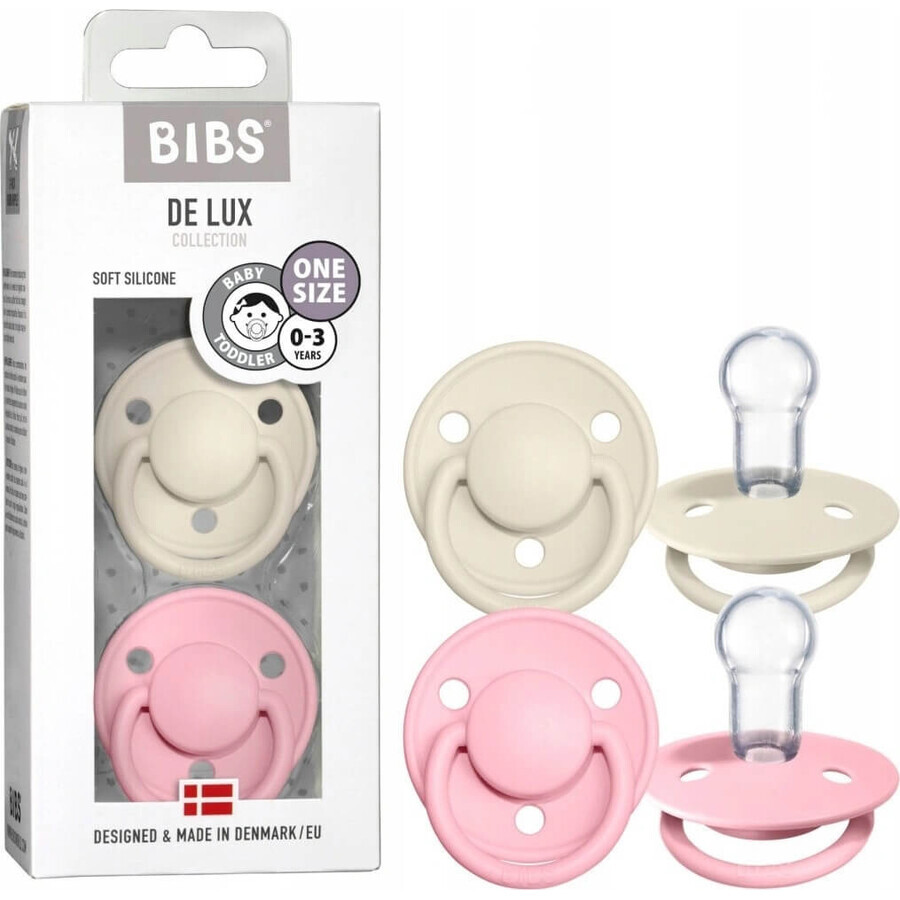 BIBS De Lux Succhietti in silicone avorio/rosa 1×2 pezzi, taglia unica