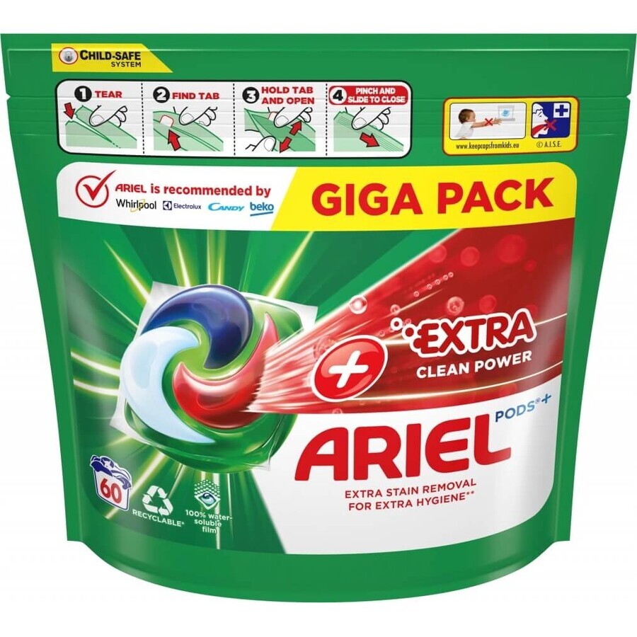 Ariel All-in-1 PODS All-in-1 PODS Extra Clean, Capsule Gel Lavante, 60 Capsule Gel Lavante 1×60 pz, Capsule Gel Lavante