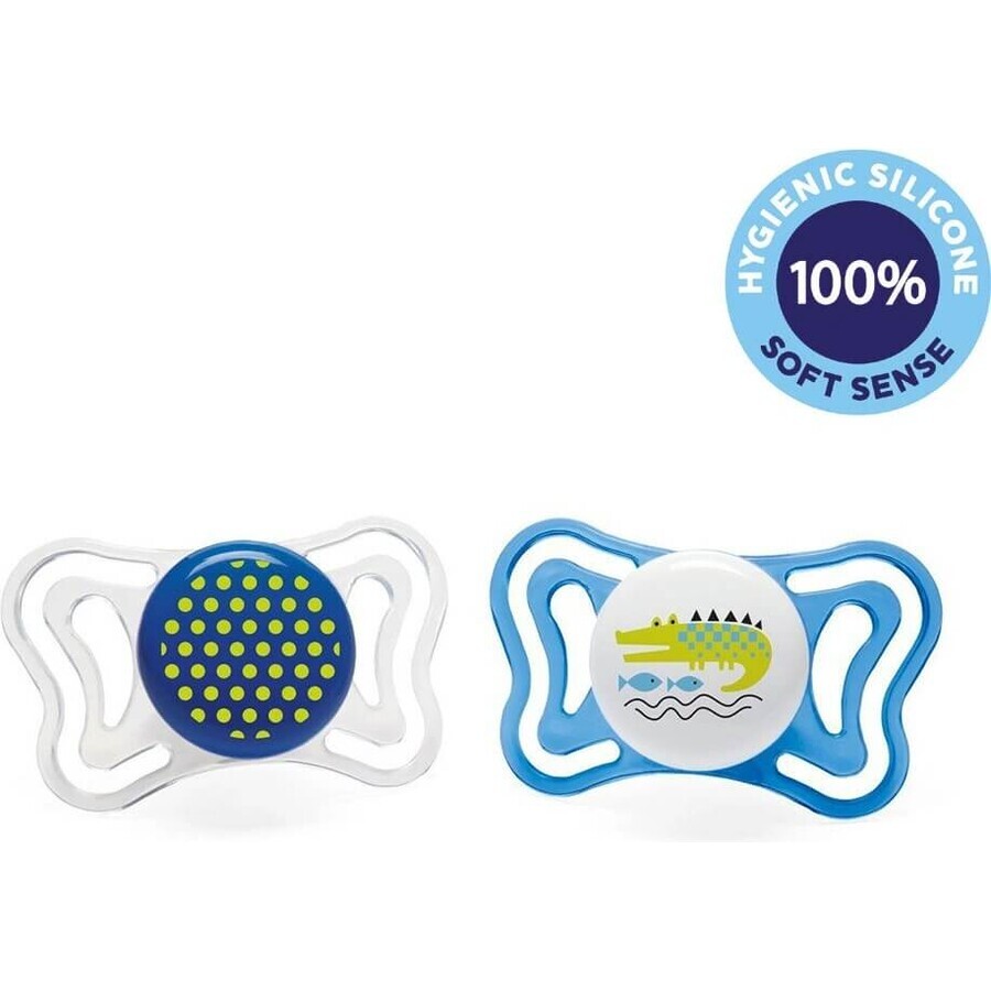 Chicco Succhietto Succhietto Physio Light in silicone 6-16m+, Blu 2 pezzi 1×2 pezzi, Succhietto (6-16m.+)