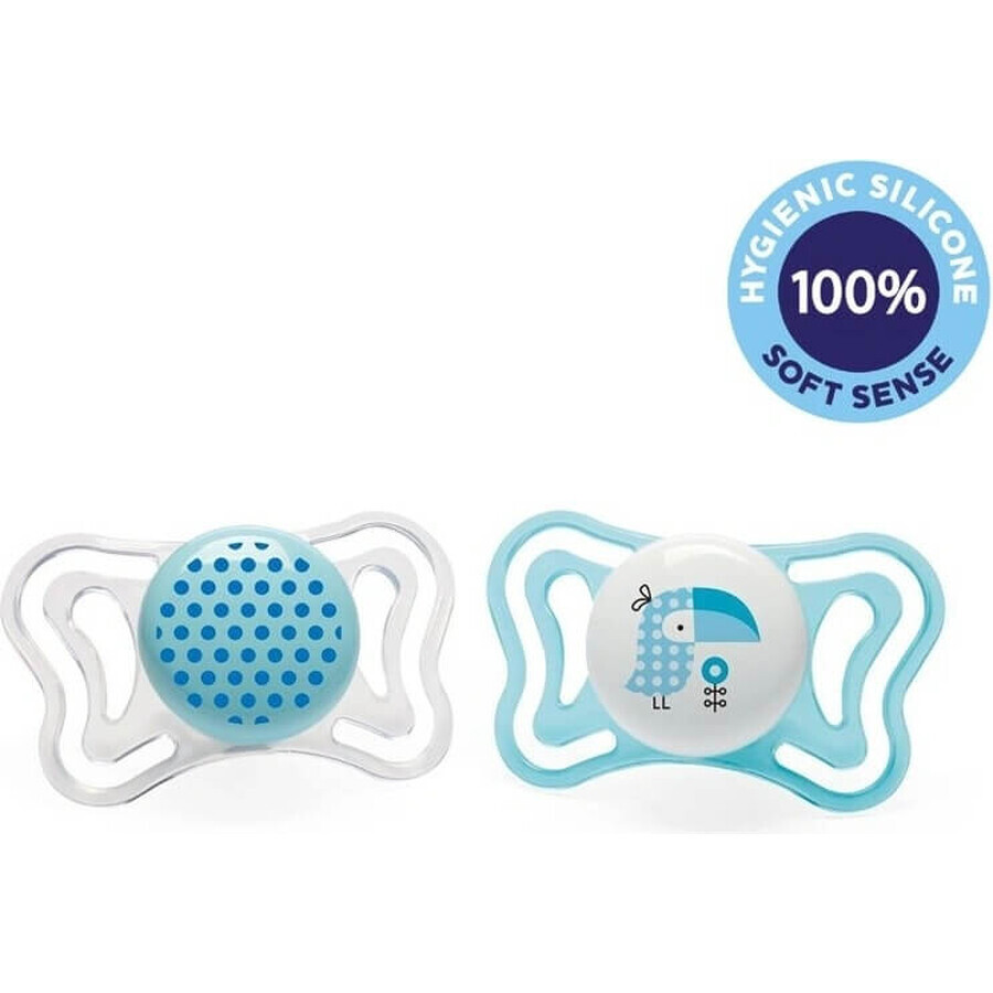 Chicco Succhietto Succhietto Physio Light in silicone 6-16m+, Blu 2 pezzi 1×2 pezzi, Succhietto (6-16m.+)