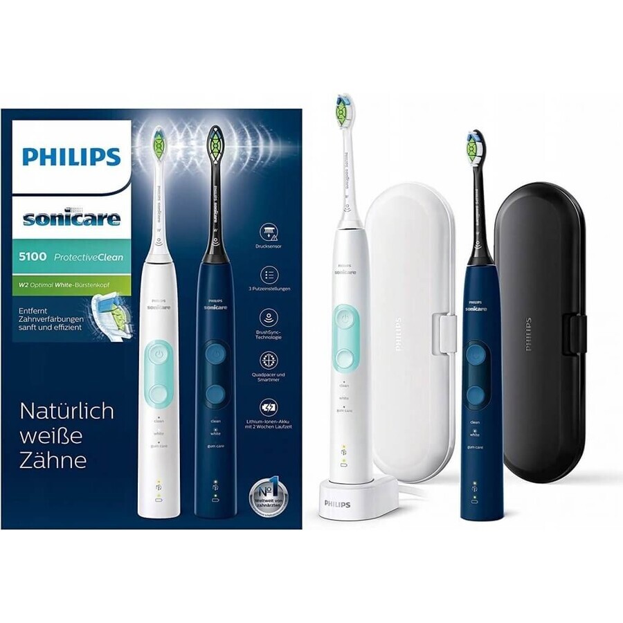 Philips Sonicare 5100 HX6851/34 1+1 1×1 set, sonische tandenborstel 2 stuks