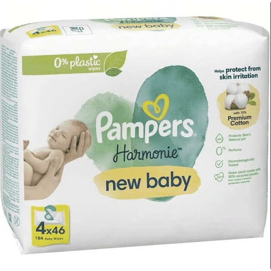 Toallitas Pampers 184pcs (4x46) Harmonie New baby 4×46 pcs, toallitas húmedas