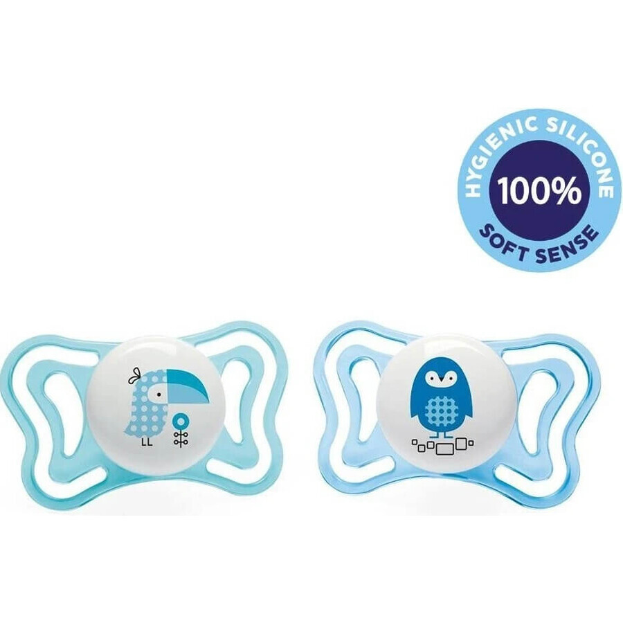 CHICCO Physio Light ciuccio in silicone bambino - tucano/pinguino 2 pezzi, 2-6 m+ 1×2 pezzi, ciuccio ortodontico