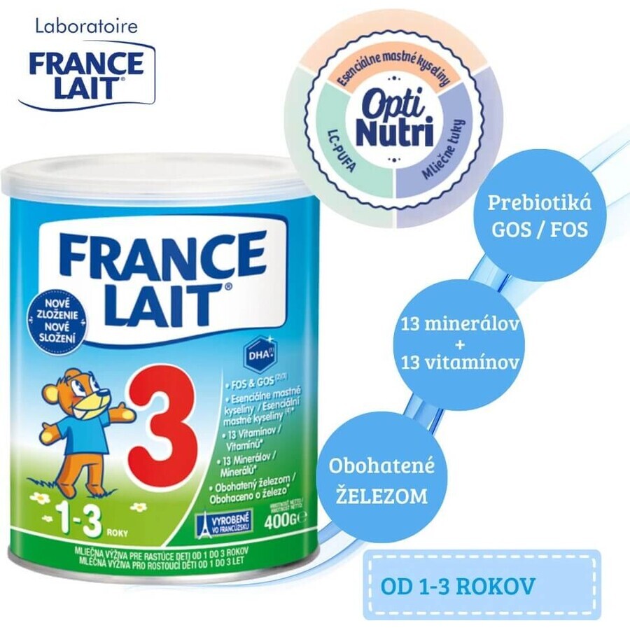 France Lait 3 Formulă de lapte pentru copii mici de la 1 la 3 ani 1×400 g, formulă de lapte (1-3 ani)