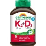 JAMIESON VITAMINAS K2 120 µg + D3 1000 IU 1×30 cps, complemento alimenticio