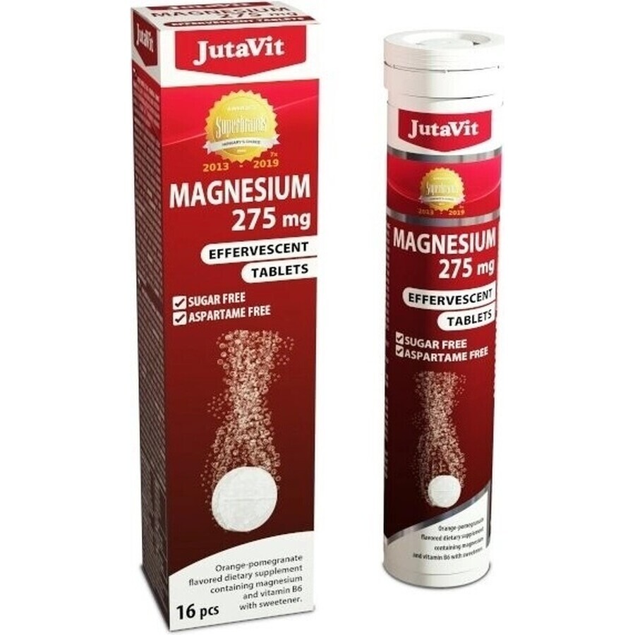 JutaVit Magnesio 275 mg + vitamina B6 compresse effervescenti al gusto di arancia e melograno 1x16 pz.