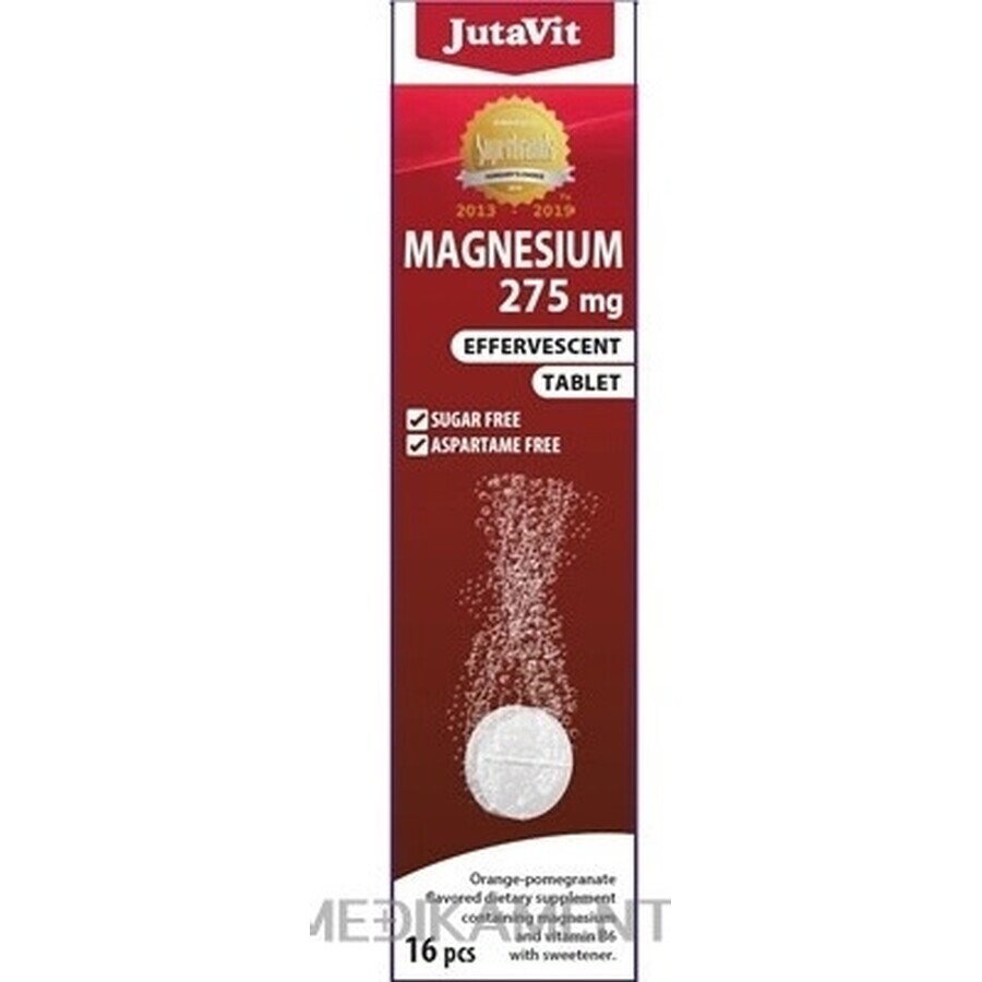 JutaVit Magnesio 275 mg + vitamina B6 compresse effervescenti al gusto di arancia e melograno 1x16 pz.