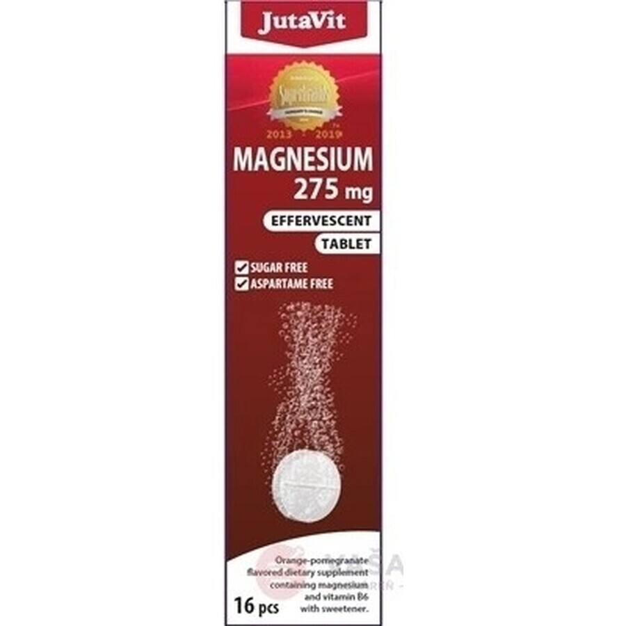 JutaVit Magnesio 275 mg + vitamina B6 compresse effervescenti al gusto di arancia e melograno 1x16 pz.