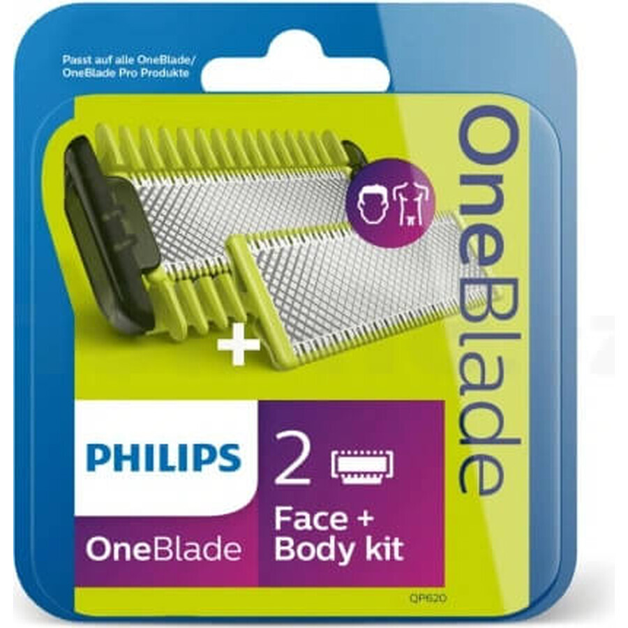 Philips OneBlade QP624/50 360 lame di ricambio per viso e corpo + pettine per il corpo e accessorio intimo 1×1 pz, lame di ricambio