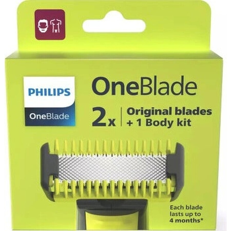 Philips OneBlade QP624/50 360 lame di ricambio per viso e corpo + pettine per il corpo e accessorio intimo 1×1 pz, lame di ricambio