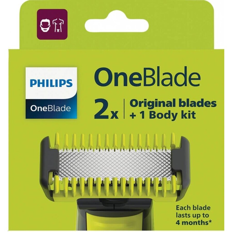 Philips OneBlade QP624/50 360 lame di ricambio per viso e corpo + pettine per il corpo e accessorio intimo 1×1 pz, lame di ricambio