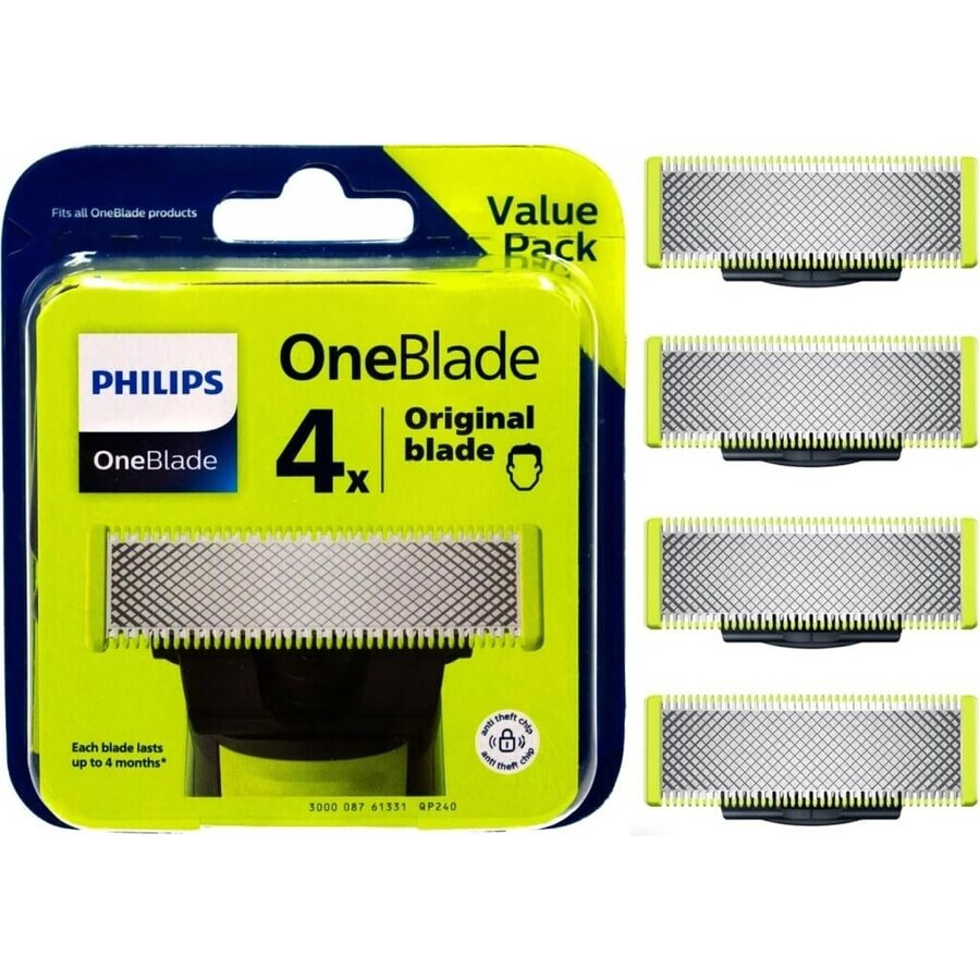 Lames de remplacement 4 pcs pour Philips OneBlade QP240/50 1×4 pcs, lames de remplacement