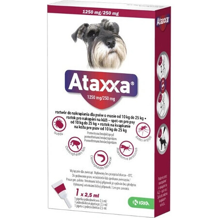 Ataxxa 1250 mg/250 mg (câini de la 10 kg la 25 kg) 1×2,5 ml, soluție pentru câini