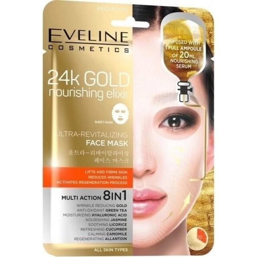 EVELINE 24k GOLD ULTRA-REVITALISING FACE SHEET MASK 1×20 ml, maschera per il viso