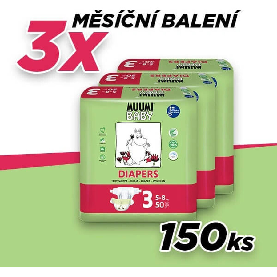 Muumi Baby 3 Midi 5-8 kg, 1×150pcs Monatspackung Bio-Windeln, ECO Windeln