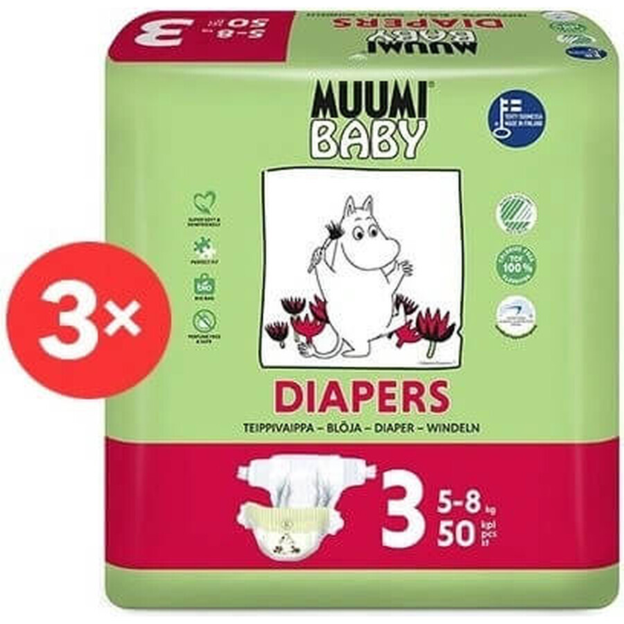 Muumi Baby 3 Midi 5-8 kg, 1×150pcs Monatspackung Bio-Windeln, ECO Windeln