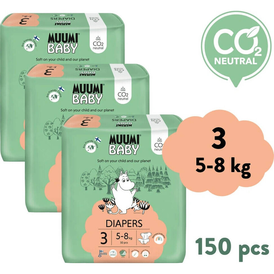 Muumi Baby 3 Midi 5-8 kg, 1×150pcs Monatspackung Bio-Windeln, ECO Windeln