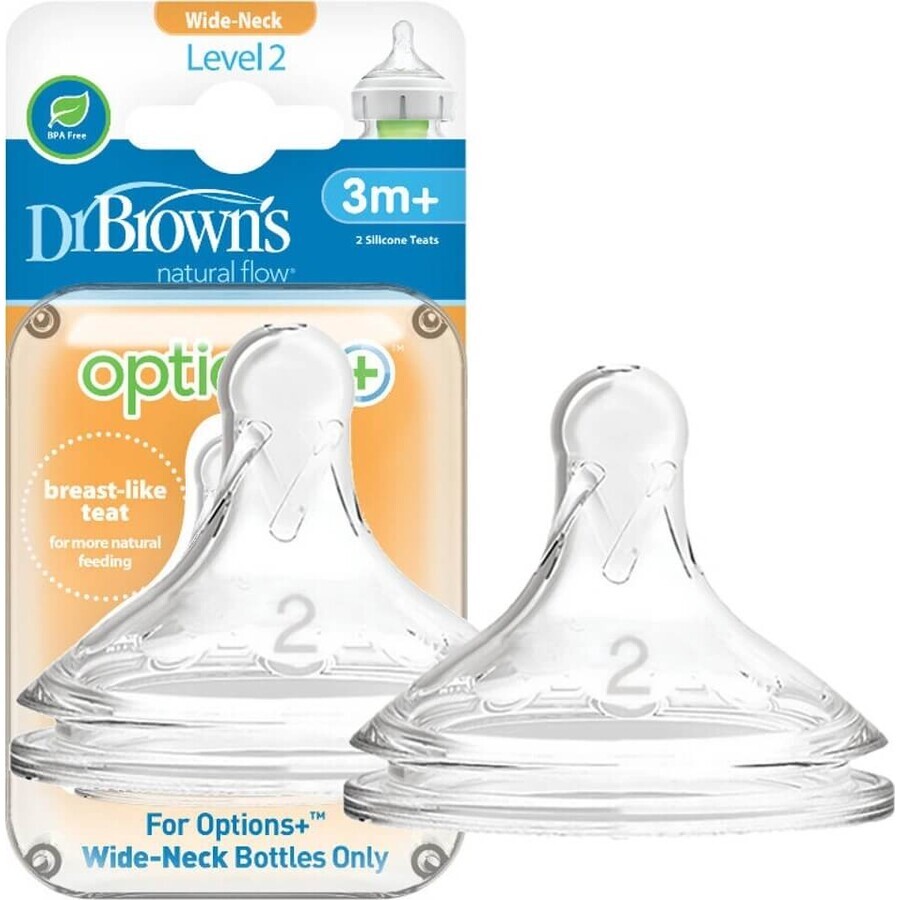 OPZIONI DEL Dr. BROWN+ LIVELLO 2 1×2, collo largo, silicone, 3M+