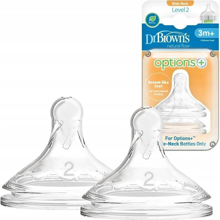 OPZIONI DEL Dr. BROWN+ LIVELLO 2 1×2, collo largo, silicone, 3M+