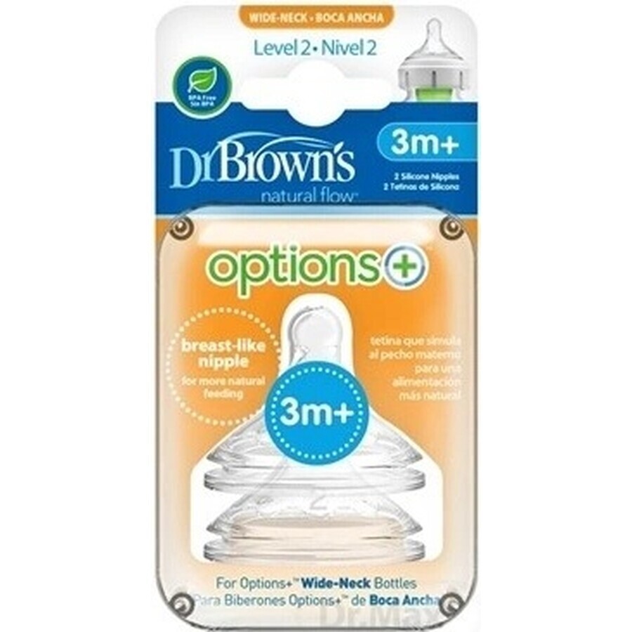 OPZIONI DEL Dr. BROWN+ LIVELLO 2 1×2, collo largo, silicone, 3M+