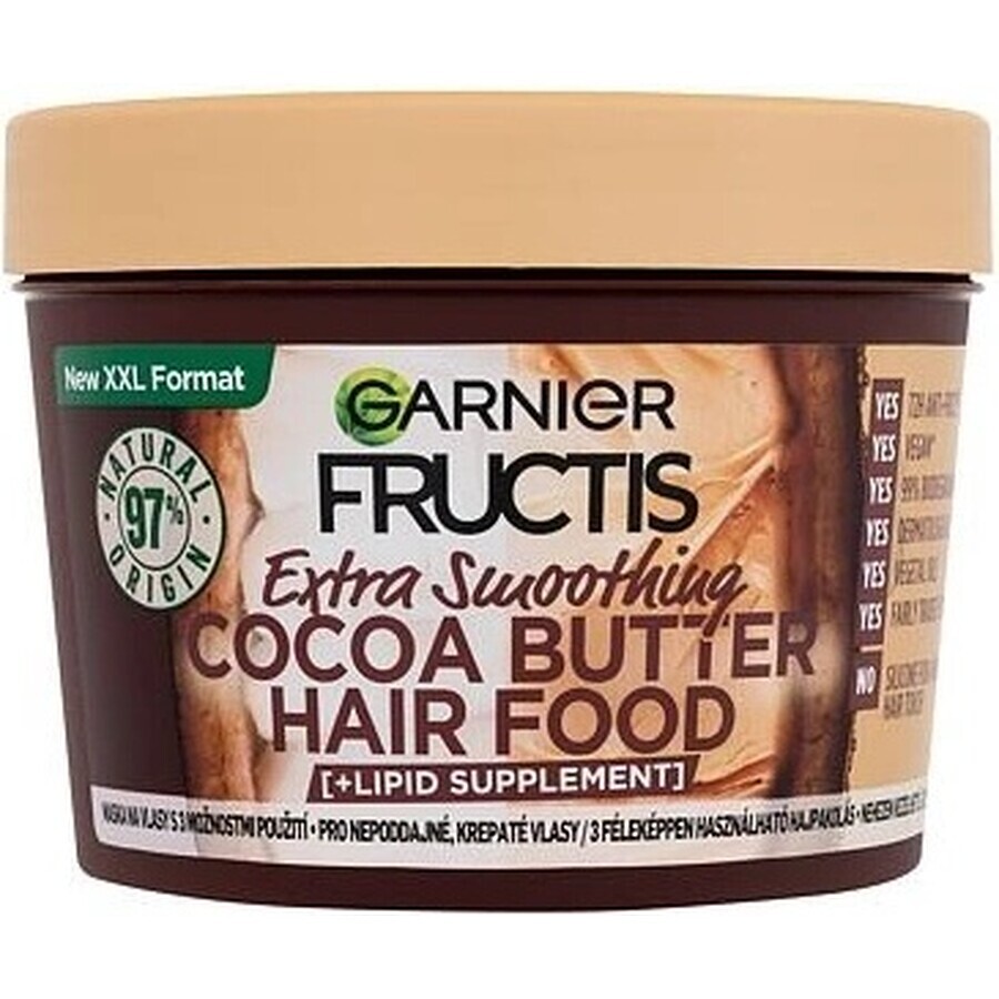 Garnier Fructis Fructis Hair Food Maschera lisciante al burro di cacao per capelli ribelli e crespi, 400 ml 1×400 ml, maschera per capelli