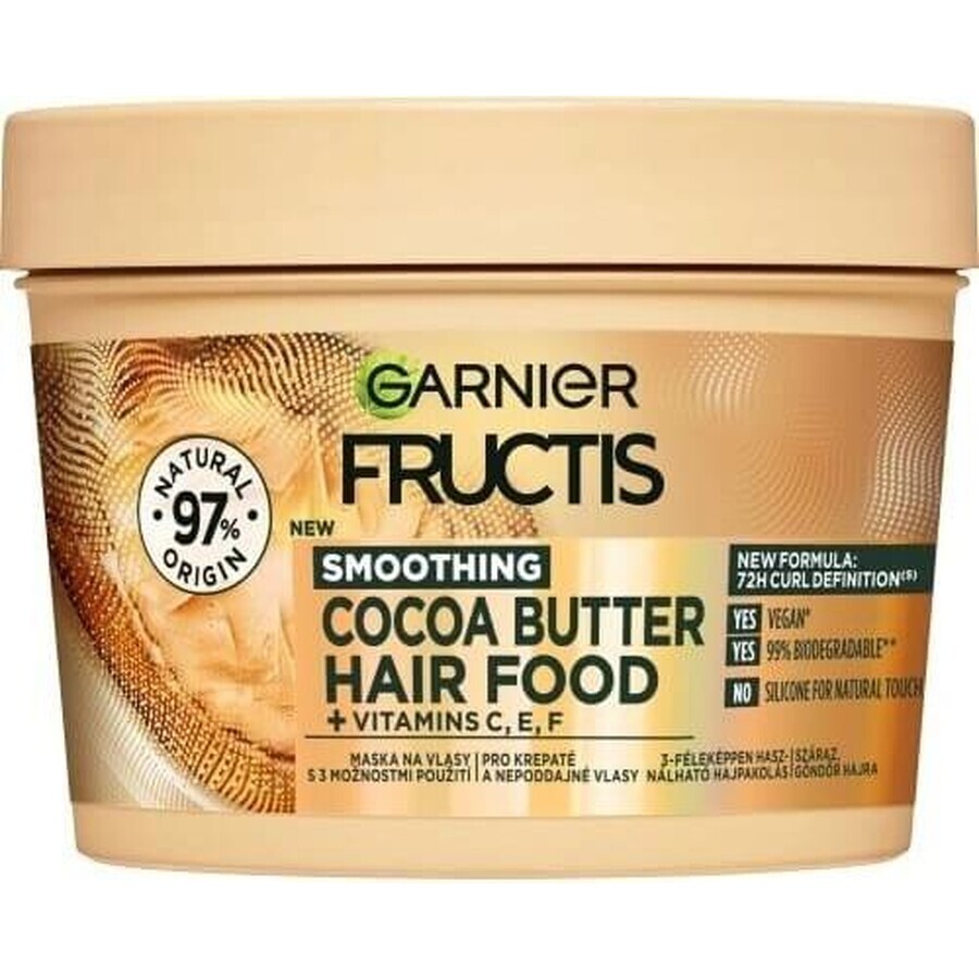 Garnier Fructis Fructis Hair Food Maschera lisciante al burro di cacao per capelli ribelli e crespi, 400 ml 1×400 ml, maschera per capelli