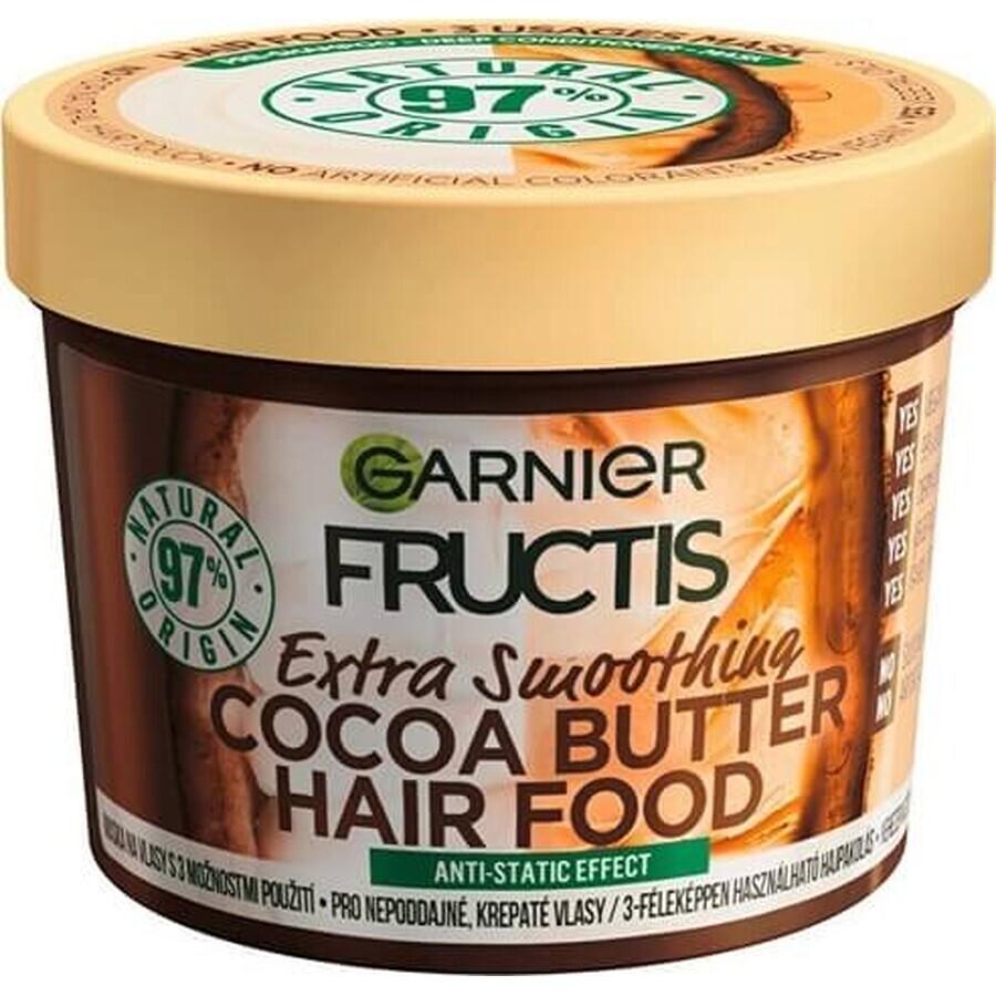 Garnier Fructis Fructis Hair Food Maschera lisciante al burro di cacao per capelli ribelli e crespi, 400 ml 1×400 ml, maschera per capelli