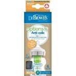 BOTTIGLIA PER BAMBINI Dr.BROWN'S OPTIONS+ 150 ml 1×1 pz, con collo largo, 0M+, anticolica, vetro, bianco