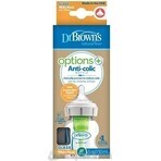 BOTTIGLIA PER BAMBINI Dr.BROWN'S OPTIONS+ 150 ml 1×1 pz, con collo largo, 0M+, anticolica, vetro, bianco