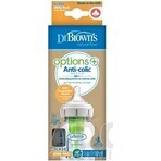 BOTTIGLIA PER BAMBINI Dr.BROWN'S OPTIONS+ 150 ml 1×1 pz, con collo largo, 0M+, anticolica, vetro, bianco