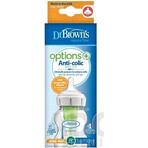 BOTTIGLIA PER BAMBINI Dr.BROWN'S OPTIONS+ 150 ml 1×1 pz, con collo largo, 0M+, anticolica, vetro, bianco