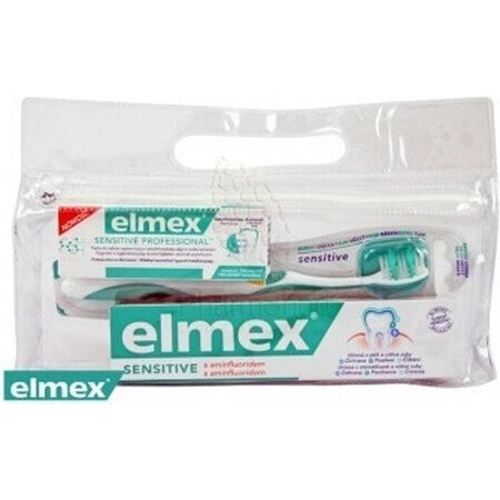 Elmex Sensitive set in borsa da viaggio 1×1 set, dentifricio 75 ml + dentifricio 20 ml + spazzolino da denti