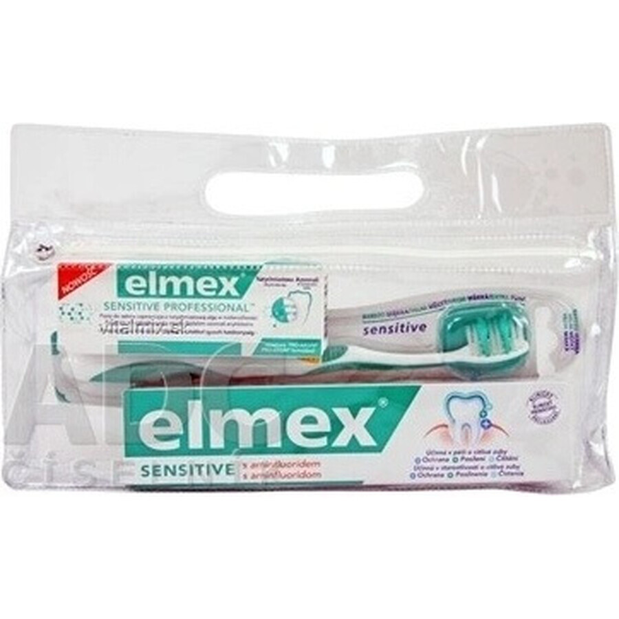 Elmex Sensitive set in borsa da viaggio 1×1 set, dentifricio 75 ml + dentifricio 20 ml + spazzolino da denti