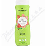 ATTITUDE Baby Körperseife und Shampoo (2 in 1) Kleine Blätter mit Melonen- und Kokosnussgeschmack 1×473 ml, Körperseife und Shampoo für Kinder