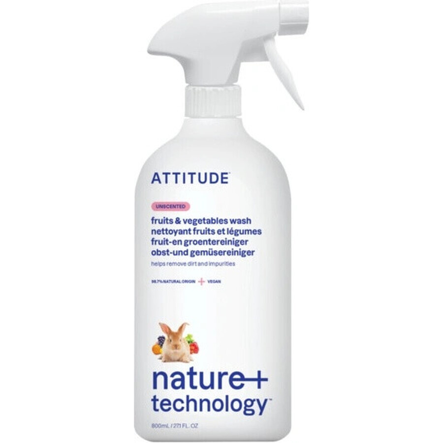 ATTITUDE Spray détergent non parfumé pour fruits et légumes 1×800 ml , détergent pour fruits