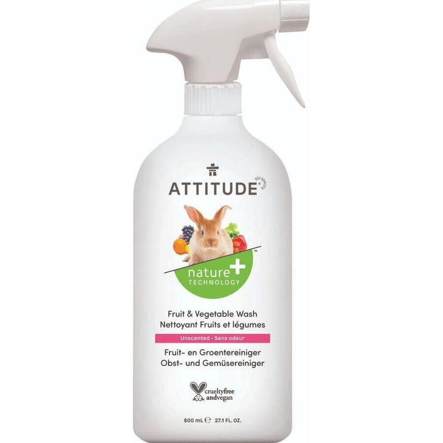 ATTITUDE Spray détergent non parfumé pour fruits et légumes 1×800 ml , détergent pour fruits