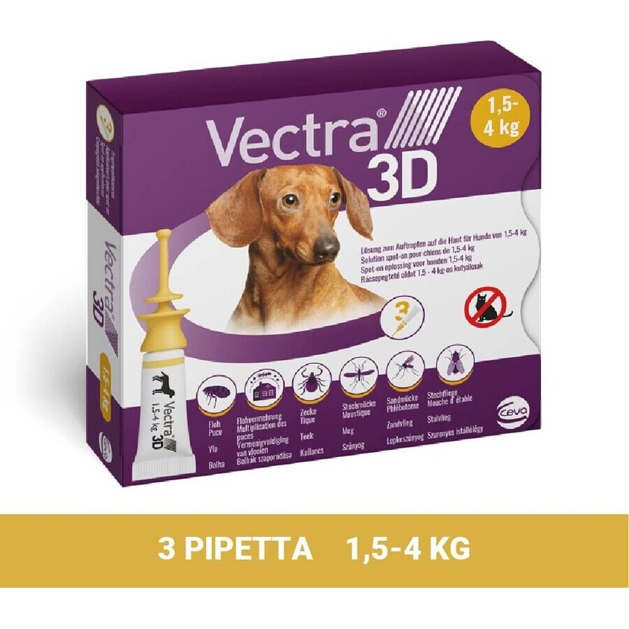 Vectra 3D spot-on para perros XS (1,5-4 kg) 1×3 unidades, spot-on contra parásitos