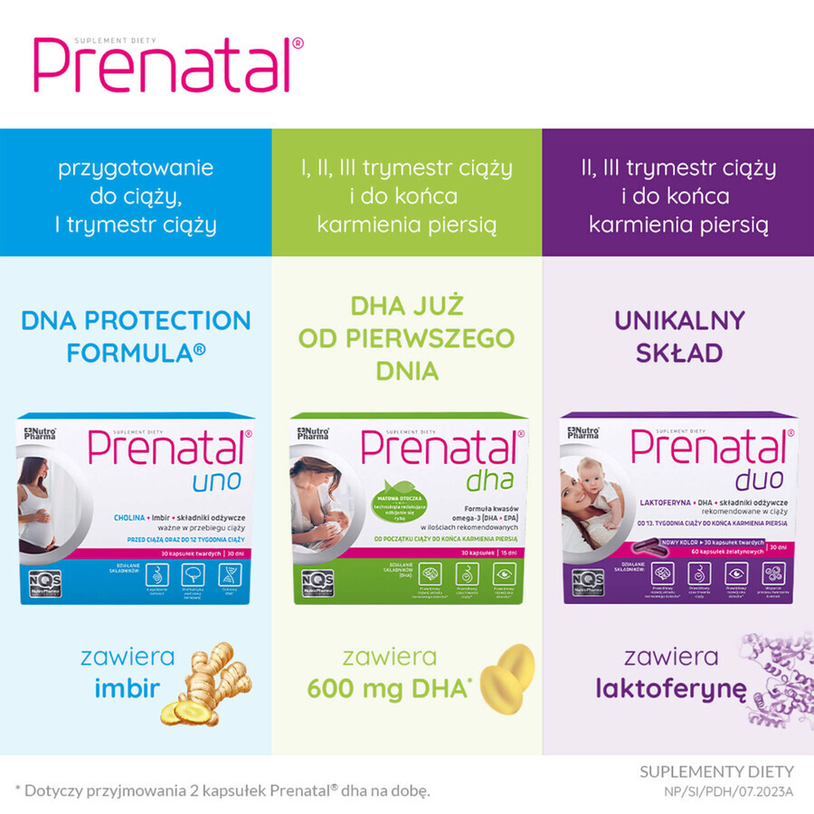 Prenatal Uno Set, 30 capsule + 30 capsule + Prenatal DHA, 30 capsule + flacone in omaggio