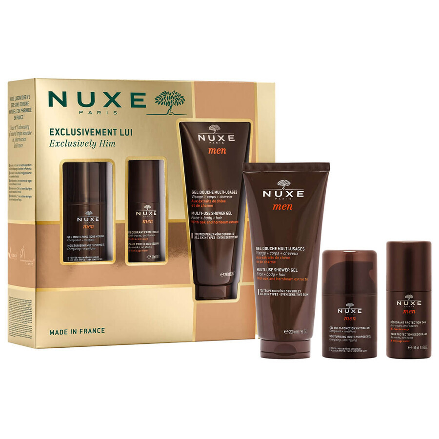 Coffret Nuxe Men, gel hydratant visage 50 ml + déodorant roll-on 50 ml + gel douche 200 ml